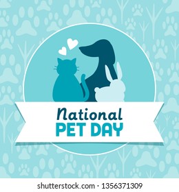 National pet day holiday social media post and card design with cute pets