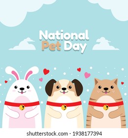National pet day holiday social media post and card design with cute pets