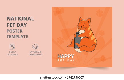 National pet day holiday social media poster. Promotional Poster for social media post.