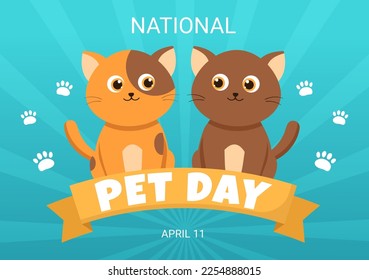 National Pet Day on April 11 Illustration with Cute Pets of Cats and Dogs for Web Banner or Landing Page in Flat Cartoon Hand Drawn Templates