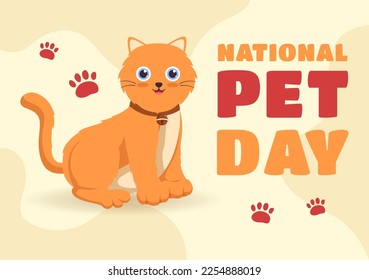 National Pet Day on April 11 Illustration with Cute Pets of Cats and Dogs for Web Banner or Landing Page in Flat Cartoon Hand Drawn Templates