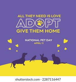 National Pet Day, Pets, Domestic Animals, Vector Templates Design, Dog, Cat, Parrot, Rabbit. Social Media Design Post

