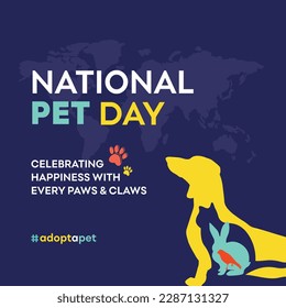 National Pet Day, Pets Day Wishes,  Domestic Vector Templates Design, Dog, Cat, Parrot, Rabbit. Social Media Design Post, April, Special Days

