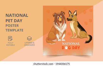 National Pet Day Poster Template. Social Media Post, Instragram And Web Internet Ads. Vector Illustration.