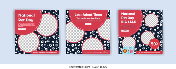 National pet day. Pet shop banner template. Promotional banner for social media post.