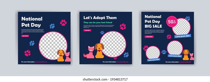 National pet day. Pet shop banner template. Promotional banner for social media post.