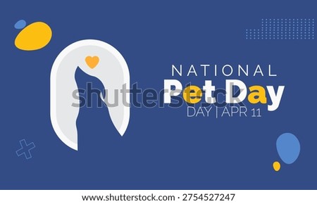 National Pet Day Vector Art with Dog Silhouette in Arched Frame and Hearts on Dark Blue Background - April 11th with Love Hearts