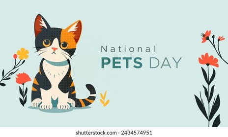 national pet day vector design. april 11th. with cute pet cat, love your pets and take care of pets. cute and smart cat. PETS DAY
