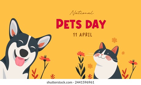 national pet day vector design. April 11. with pet cats and also cute pet dogs, love your pets and take care of them