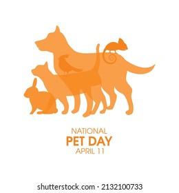 National Pet Day vector. Dog, cat, bunny, bird, chameleon silhouette vector. Pets from side silhouette isolated on a white background. Domestic animals together vector. Pet Day Poster, April 11