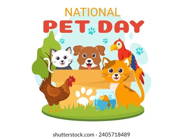 National Pet Day Vector Illustration on April 11 with Cute Pets of Cats and Dogs for Celebrate your Animal Companion in Flat Cartoon Background