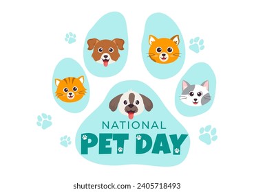 National Pet Day Vector Illustration on April 11 with Cute Pets of Cats and Dogs for Celebrate your Animal Companion in Flat Cartoon Background