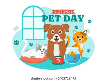 National Pet Day Vector Illustration on April 11 with Cute Pets of Cats and Dogs for Celebrate your Animal Companion in Flat Cartoon Background