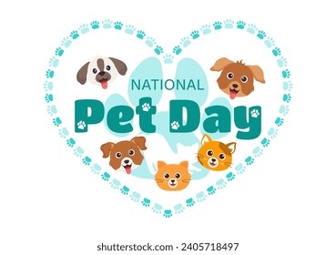 National Pet Day Vector Illustration on April 11 with Cute Pets of Cats and Dogs for Celebrate your Animal Companion in Flat Cartoon Background