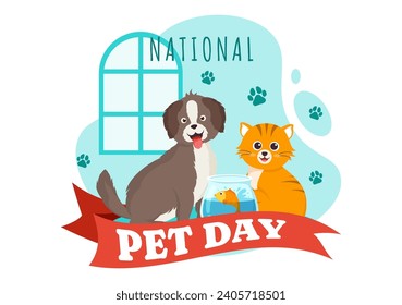 Ilustración vectorial del Día Nacional de las Mascotas el 11 de abril con mascotas cortas de gatos y perros para celebrar a su compañero animal en fondo de caricatura plana