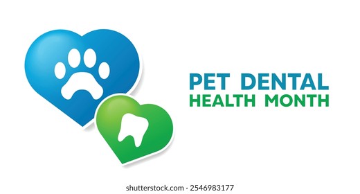 Mes Nacional de la Salud Dental de Mascotas. Mascota, diente y corazón. Ideal para tarjetas, Anuncios, carteles, redes sociales y más. El fondo blanco. 