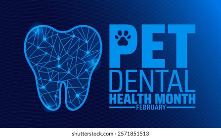 National pet dental health month background banner or poster design template with blue color technology concept pet tooth design. observed every year in February. Holiday concept. Use to any Template.