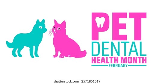 National pet dental health month background banner or poster design template with pet, dog, cat and tooth picture. observed every year in February. Holiday concept. Use to any Template.