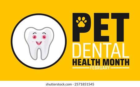 National pet dental health month background banner or poster design template with pet, dog, cat and tooth picture. observed every year in February. Holiday concept. Use to any Template.