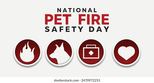 National Pet Fire Safety Day. Fire, dog, medic and heart. Great for cards, banners, posters, social media and more. White background. 