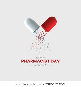 Día Nacional de la Farmacéutica. Ilustración vectorial de la cápsula de Medicina 3D. Concepto creativo del día farmacéutico. 