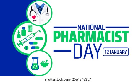 National Pharmacist day background banner or poster design template. observed every year in January. Holiday concept. Use to any Template, card, poster, placard, template.