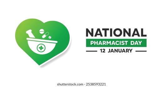 National Pharmacist Day. Heart and the medicine maker. Great for cards, banners, posters, social media and more. White background. 