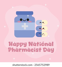 National pharmacist day vector design for celebration. Suitable for flat design graphic illustration for social media ads, flyer design, flat illustration, banner, template, poster, etc
