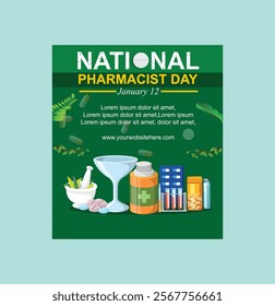 National Pharmacists Day Poster Flat Cartoon Hand Drawn Templates Illustration