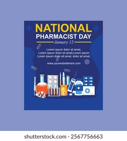 National Pharmacists Day Poster Flat Cartoon Hand Drawn Templates Illustration