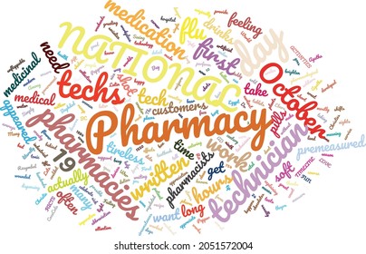 National Pharmacy Technician Day 19 October Word Cloud In Vector Art Creative Colourful White Back Ground