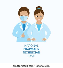 National Pharmacy Technician Day Vector. Happy Smiling Male And Female Pharmacists Icon Vector. Young Cheerful Man And Woman Pharmacists Vector. Important Day