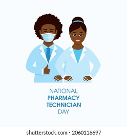 National Pharmacy Technician Day Vector. Happy Smiling African American Male And Female Pharmacists Icon Vector. Young Cheerful Black Man And Woman Pharmacists Vector. Important Day