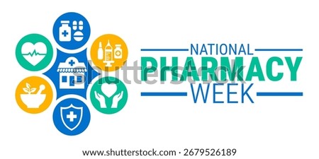 National Pharmacy Week background, banner, card or poster design template is observed every year during October, to raise awareness about the mission. Vector illustration.
