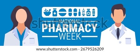 National Pharmacy Week background, banner, card or poster design template is observed every year during October, to raise awareness about the mission. Vector illustration.