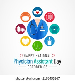 National Physician assistant day is observed every year on October 6, The role of the PA is to practice medicine under the direction and supervision of a licensed physician. Vector art