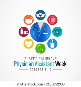 National Physician assistant week is observed every year from October 6 to 12, The role of the PA is to practice medicine under the direction and supervision of a licensed physician. Vector art