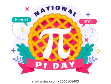 National Pi Day Vector Illustration on 14 March featuring Mathematical Constants, Greek Letters, and a Sweet Baked Pie in a Holiday Flat Background