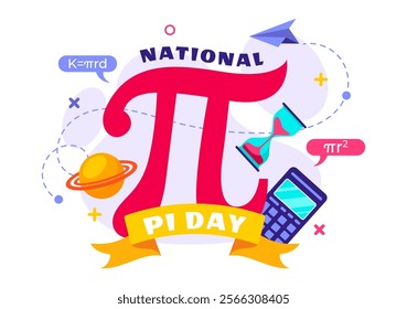 National Pi Day Vector Illustration on 14 March featuring Mathematical Constants, Greek Letters, and a Sweet Baked Pie in a Holiday Flat Background