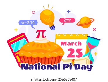 National Pi Day Vector Illustration on 14 March featuring Mathematical Constants, Greek Letters, and a Sweet Baked Pie in a Holiday Flat Background