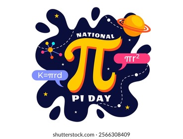 National Pi Day Vector Illustration on 14 March featuring Mathematical Constants, Greek Letters, and a Sweet Baked Pie in a Holiday Flat Background