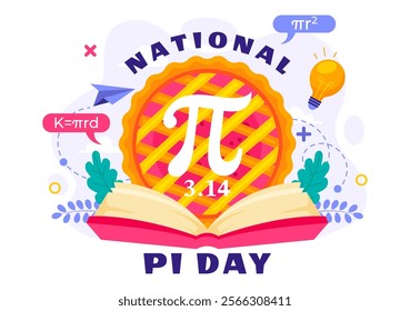 National Pi Day Vector Illustration on 14 March featuring Mathematical Constants, Greek Letters, and a Sweet Baked Pie in a Holiday Flat Background