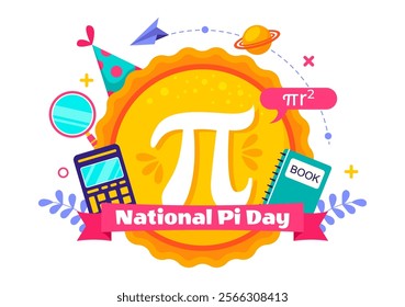 National Pi Day Vector Illustration on 14 March featuring Mathematical Constants, Greek Letters, and a Sweet Baked Pie in a Holiday Flat Background