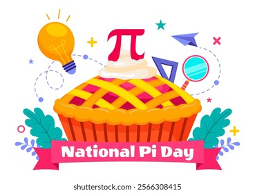 National Pi Day Vector Illustration on 14 March featuring Mathematical Constants, Greek Letters, and a Sweet Baked Pie in a Holiday Flat Background