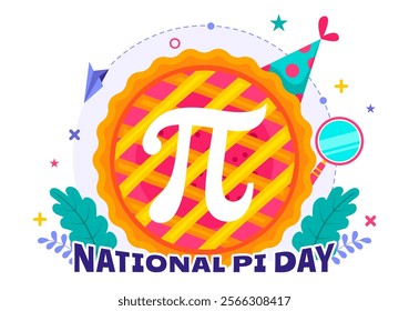 National Pi Day Vector Illustration on 14 March featuring Mathematical Constants, Greek Letters, and a Sweet Baked Pie in a Holiday Flat Background