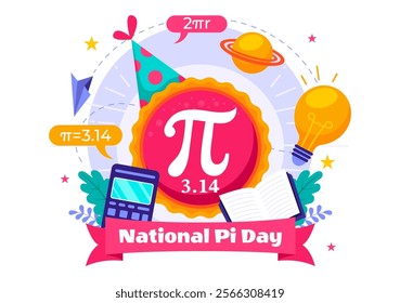 National Pi Day Vector Illustration on 14 March featuring Mathematical Constants, Greek Letters, and a Sweet Baked Pie in a Holiday Flat Background