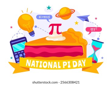 National Pi Day Vector Illustration on 14 March featuring Mathematical Constants, Greek Letters, and a Sweet Baked Pie in a Holiday Flat Background