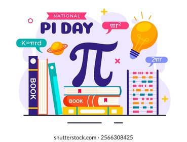 National Pi Day Vector Illustration on 14 March featuring Mathematical Constants, Greek Letters, and a Sweet Baked Pie in a Holiday Flat Background