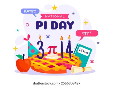 National Pi Day Vector Illustration on 14 March featuring Mathematical Constants, Greek Letters, and a Sweet Baked Pie in a Holiday Flat Background