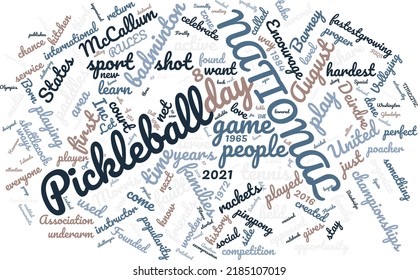 National Pickleball Day 8 August Word Cloud In Vector Art Creative Colourful White Back Ground